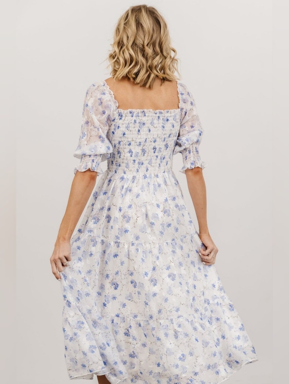 Baltic Born | Fabian Jacquard Blue Floral Midi Dress Size Large - Picture 4 of 14